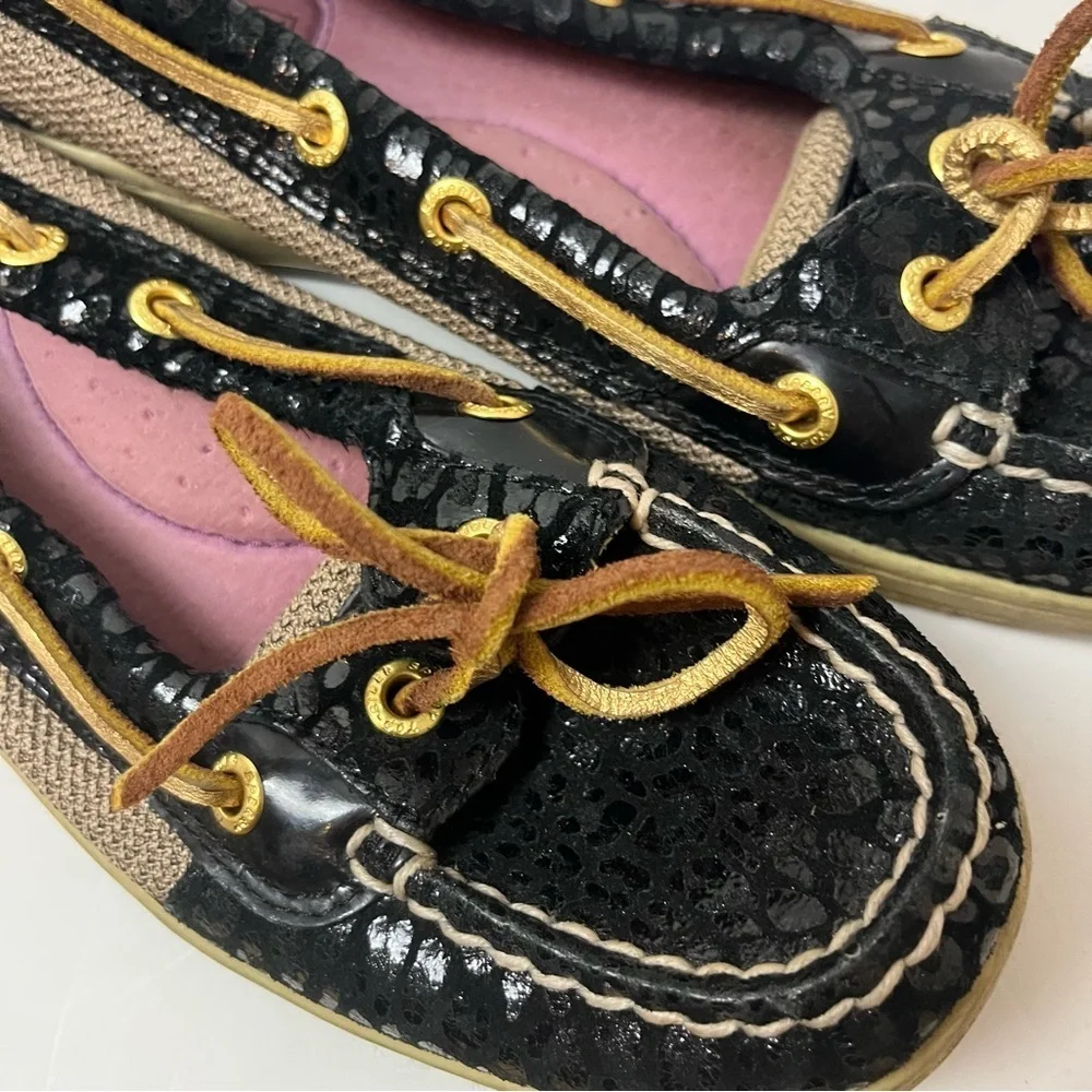 Sperry's Topsider Angelfish Boat Shoe Black Animal‎ Print 6.5M